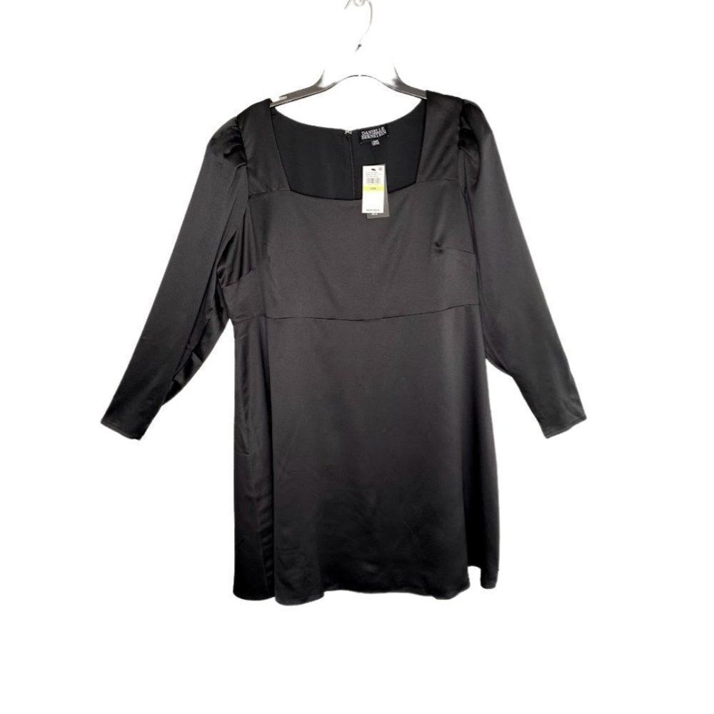 Danielle Bernstein Black Satin Mini Dress 22W 2X Long-Sleeve Lightweight NEW‎